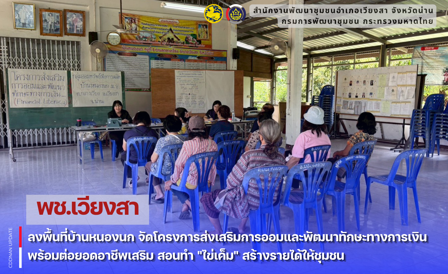 พช.เวียงสา ลงพื้นที่บ้านหนองนก จัดโครงการส่งเสริมการออมและพัฒนาทักษะทางการเงิน พร้อมต่อยอดอาชีพเสริม สอนทำ "ไข่เค็ม" สร้างรายได้ให้ชุมชน