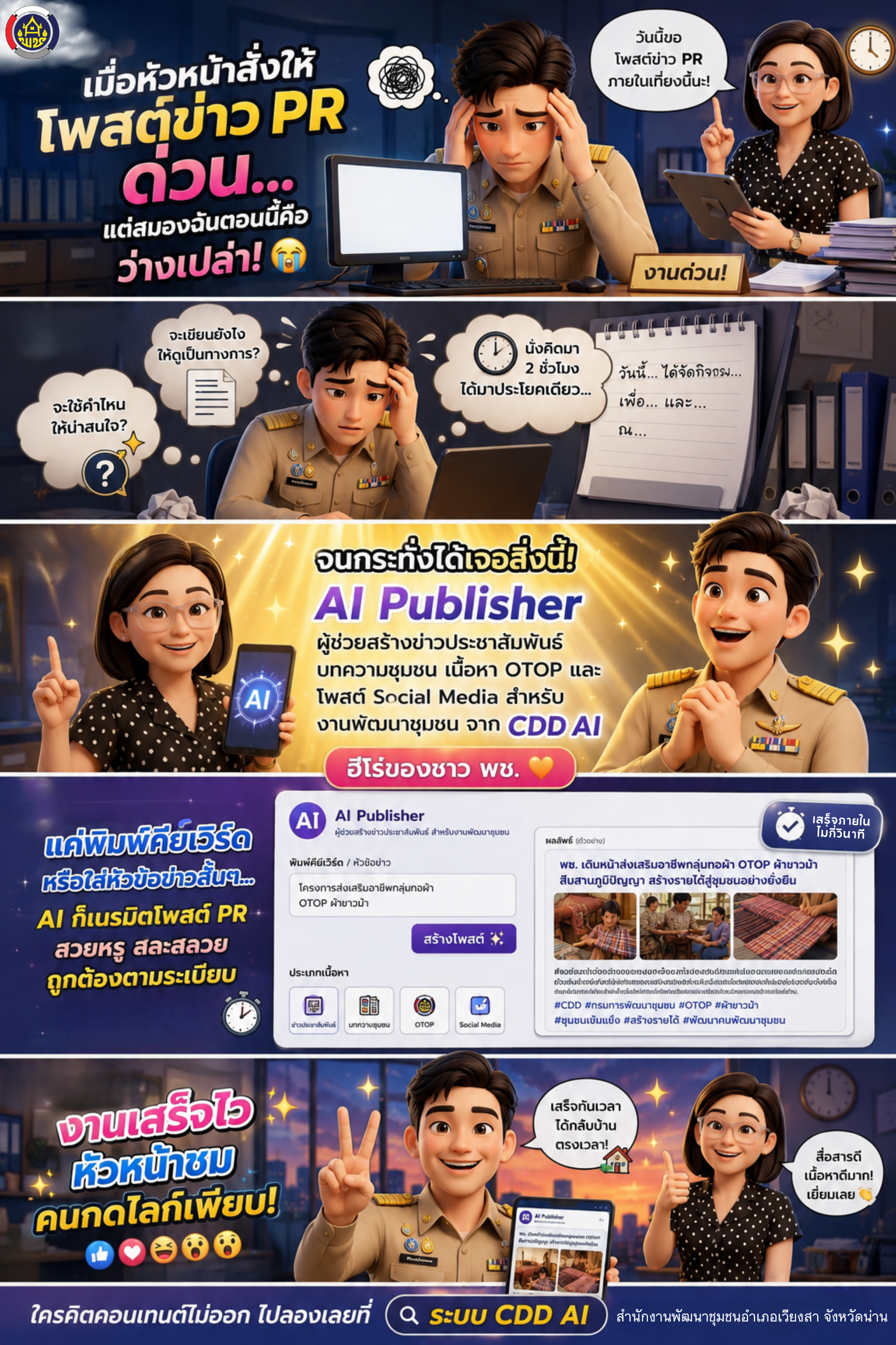 พช.เวียงสา ขอแนะนำ ฟีเจอร์! “AI Publisher” ผู้ช่วยสร้างสื่อประชาสัมพันธ์อัจฉริยะ บนระบบ CDD AI