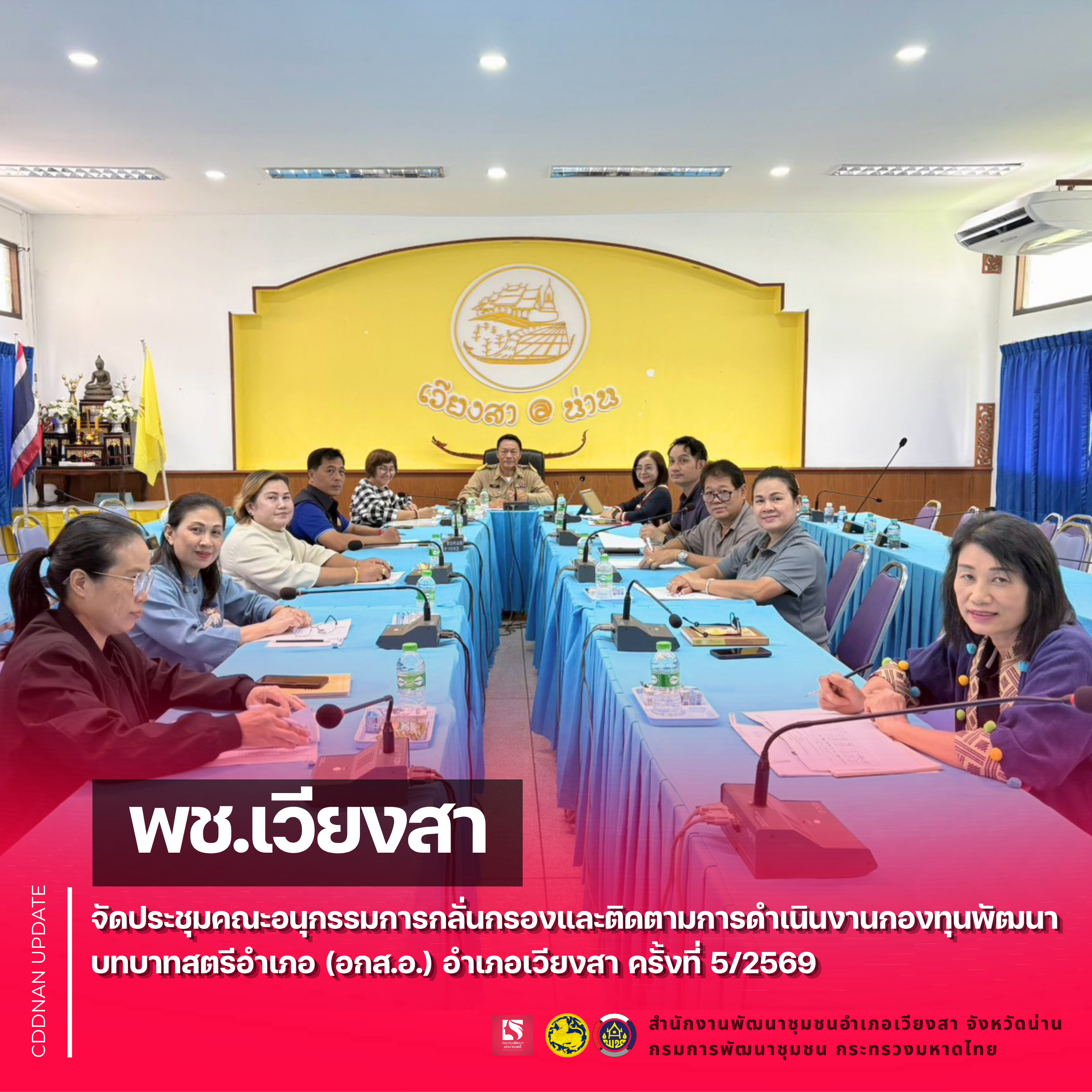พช.เวียงสา จัดประชุมคณะอนุกรรมการกลั่นกรองและติดตามการดำเนินงานกองทุนพัฒนาบทบาทสตรีอำเภอ (อกส.อ.) อำเภอเวียงสา ครั้งที่ 5/2569