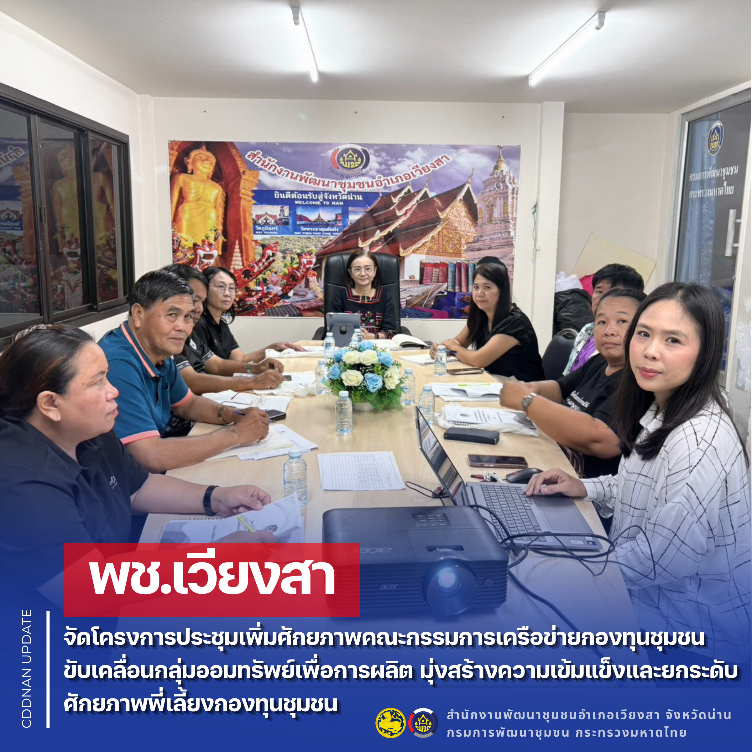 พช.เวียงสา จัดโครงการประชุมเพิ่มศักยภาพคณะกรรมการเครือข่ายกองทุนชุมชนขับเคลื่อนกลุ่มออมทรัพย์เพื่อการผลิต มุ่งสร้างความเข้มแข็งและยกระดับศักยภาพพี่เลี้ยงกองทุนชุมชน
